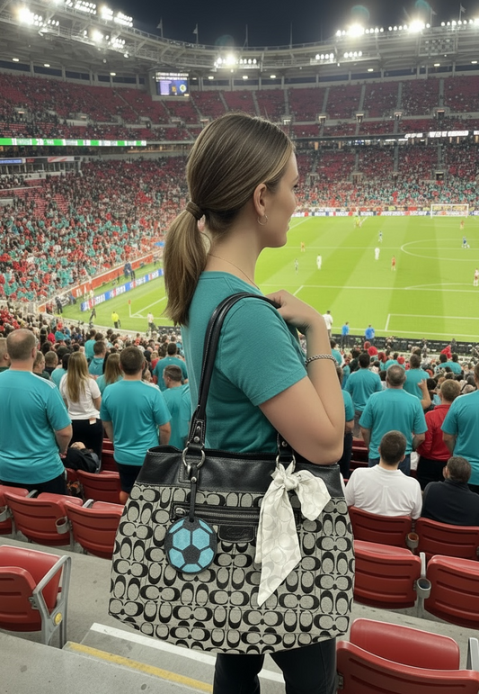 Soccer Ball Teal Leather Suede Bag Tag Charm