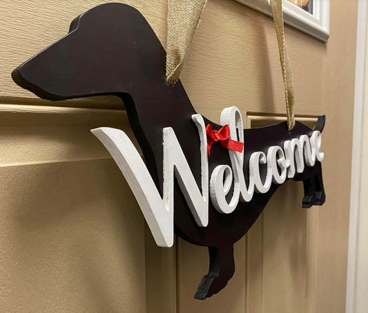 Dog Welcome Wood Carved Door Sign