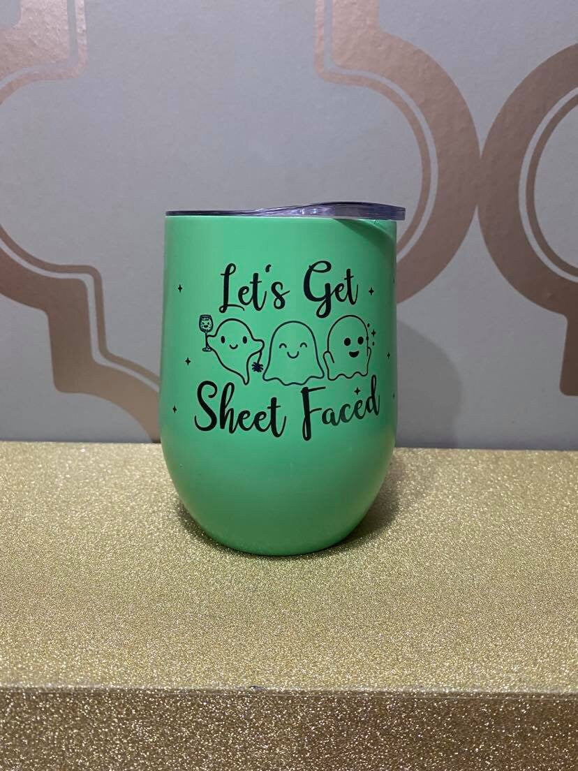 Halloween Glowing Personalized 15 oz Insulated Steel Wine Tumblers with closable lids