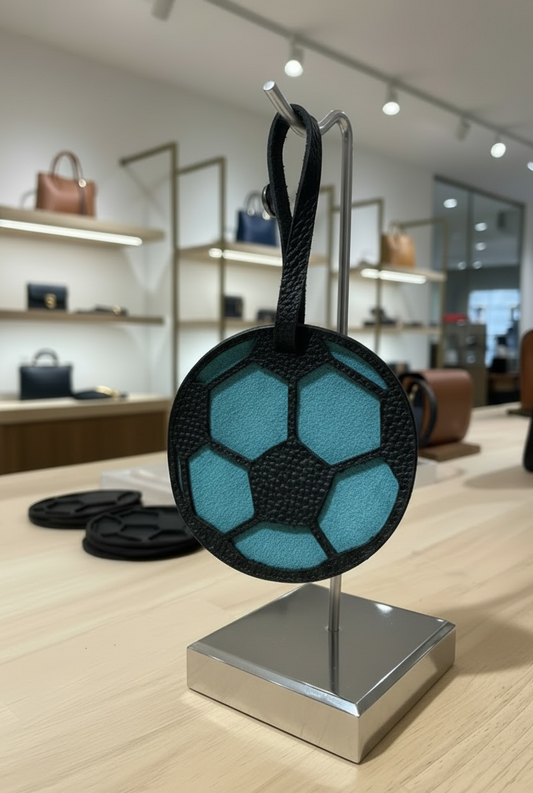 Soccer Ball Teal Leather Suede Bag Tag Charm