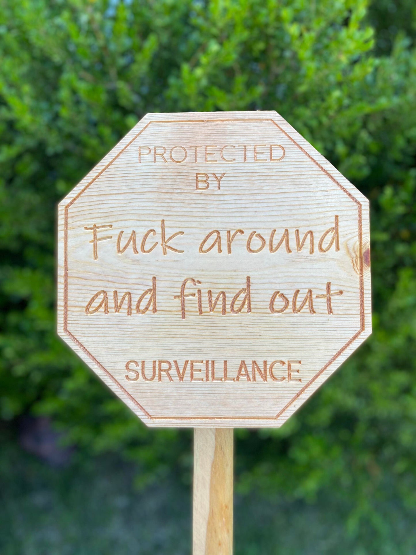 Fuck Around and Find Out Wooden Surveillance Yard Sign