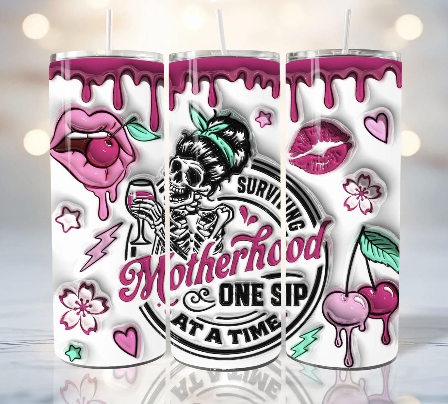 Motherhood 20 oz Steel Tumbler with Plastic Straw