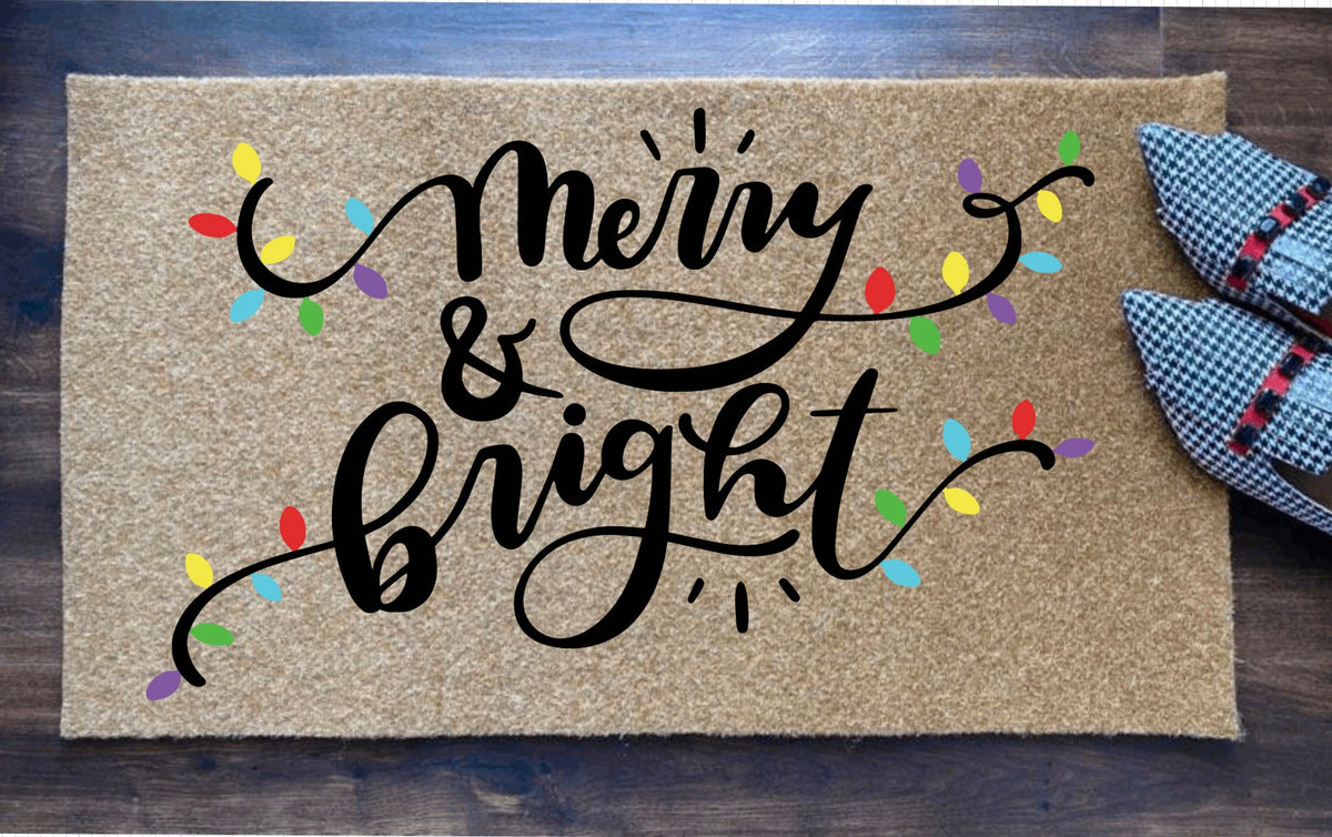 Merry and Bright Christmas Holiday Door mat