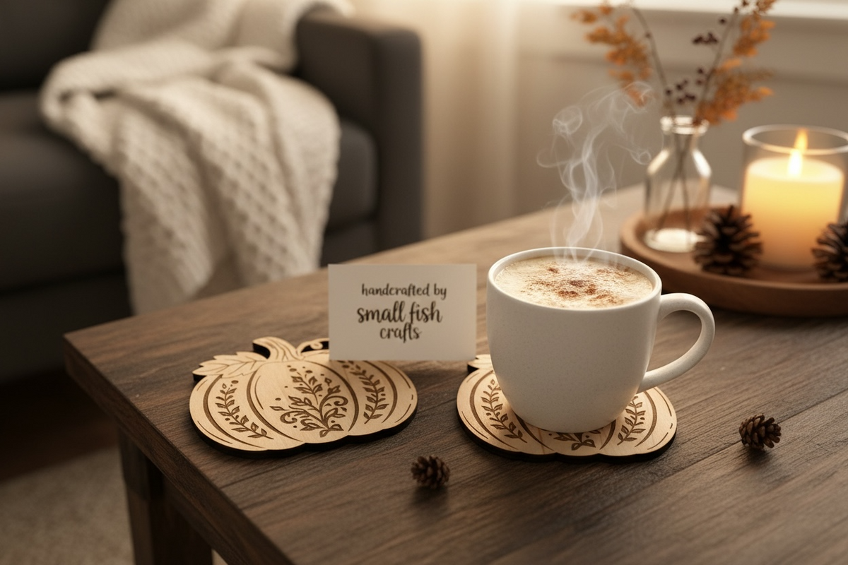 Autumn Fall Pumpkin Wooden Coaster Set