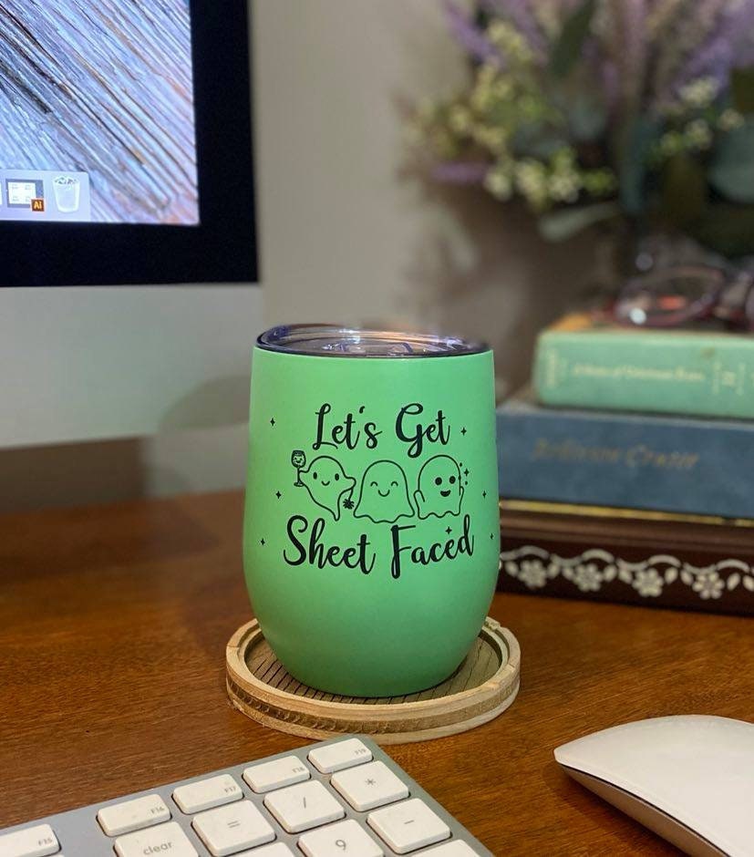 Halloween Glowing Personalized 15 oz Insulated Steel Wine Tumblers with closable lids