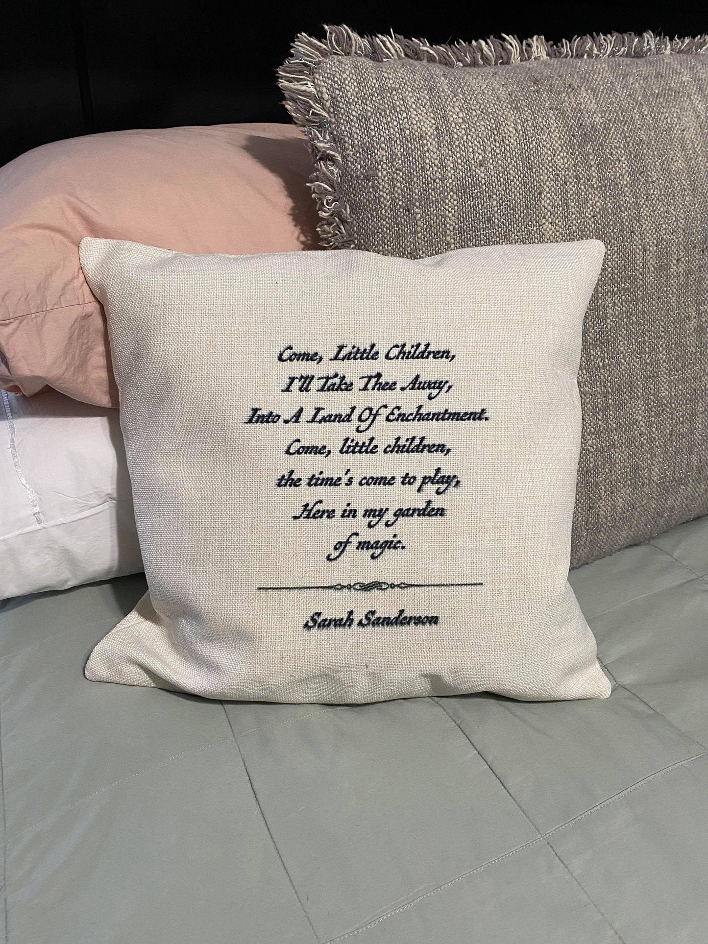 Halloween Siren Song Throw Pillow Cover made of super soft faux light linen