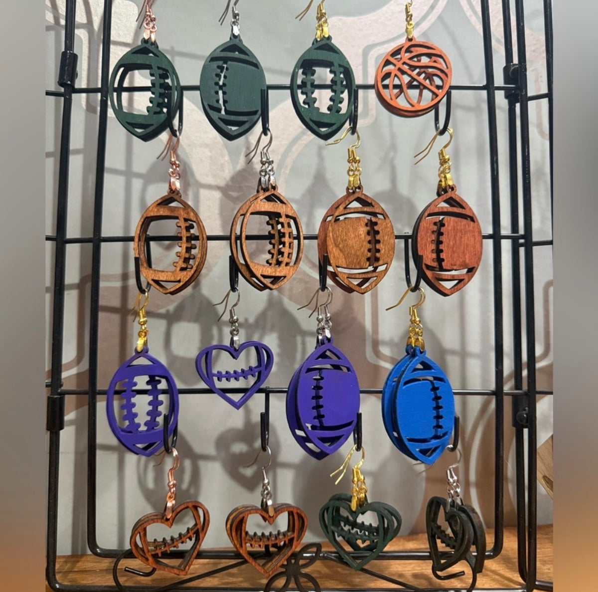 Wooden Football Earrings