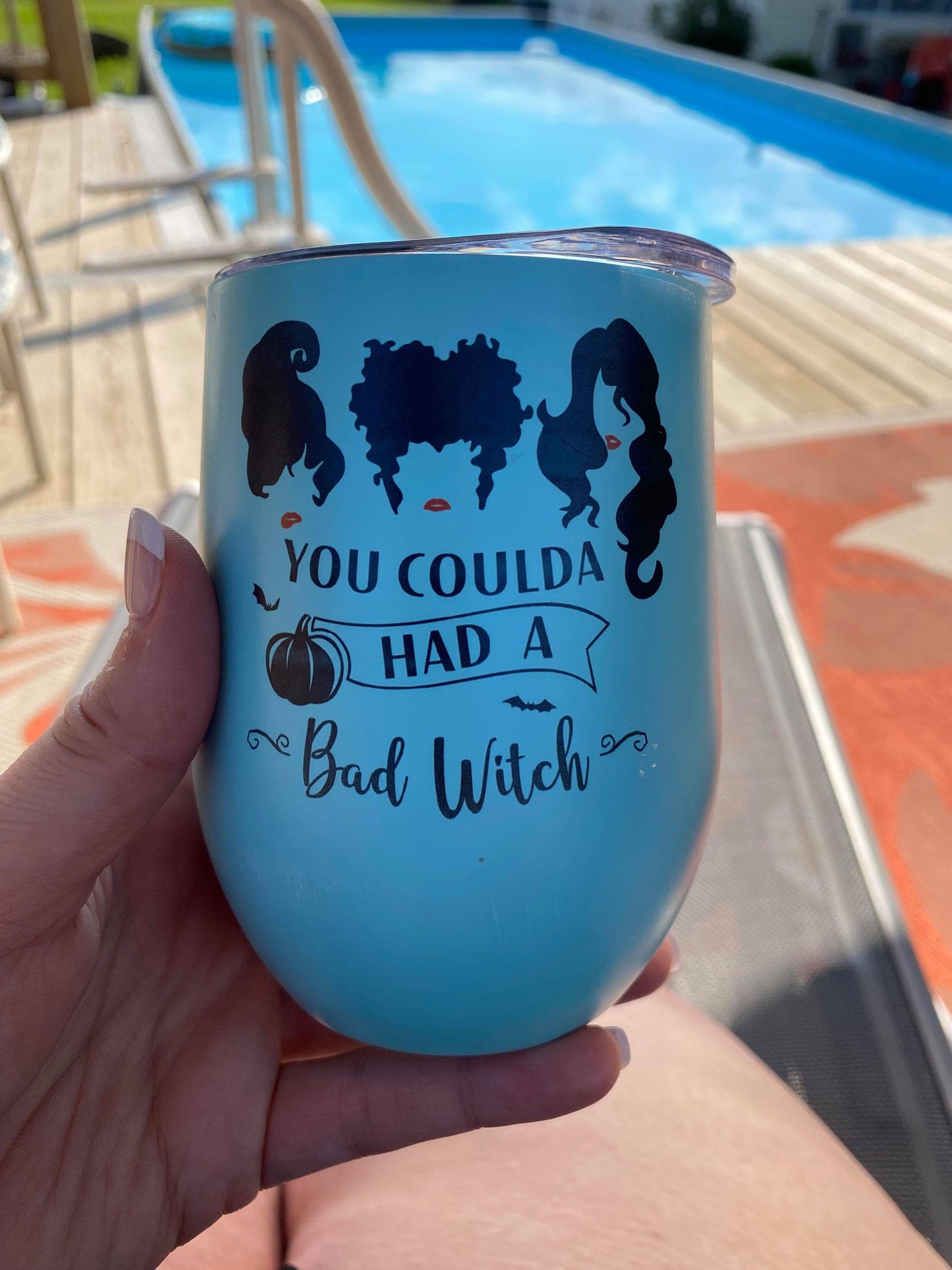 Glowing You Coulda Had a Bad Witch 15 oz Personalized Insulated Steel Wine Tumblers with closable lids