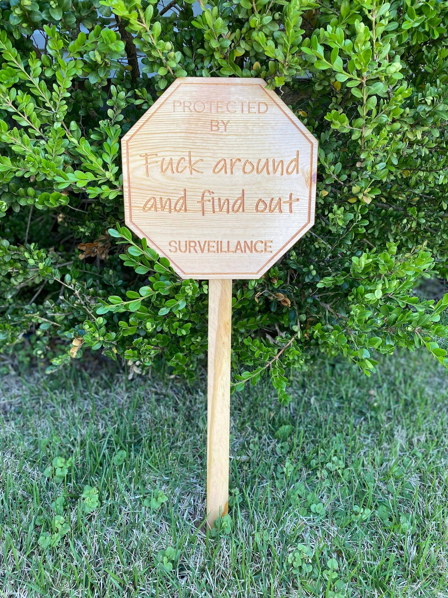 Fuck Around and Find Out Wooden Surveillance Yard Sign