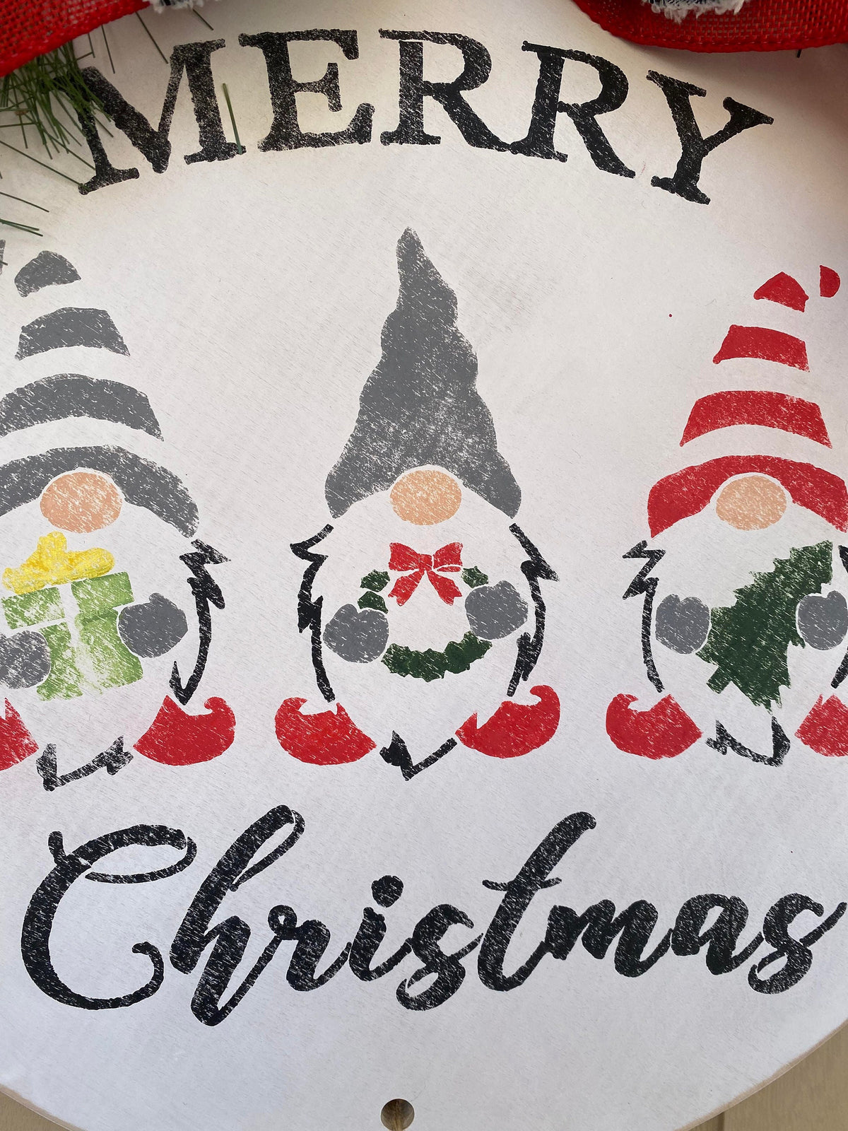 Merry Christmas Gnome Wooden Welcome Door Sign with Jingle Bells