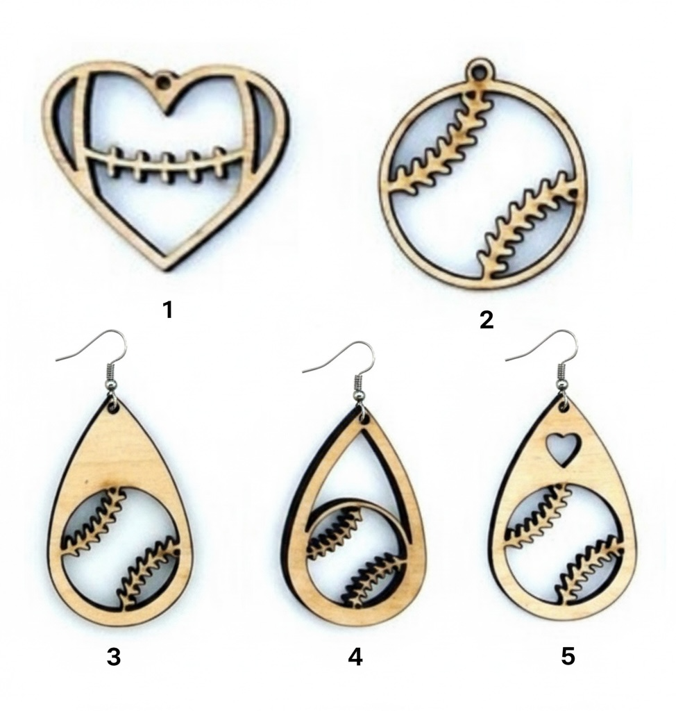 Wooden Baseball Softball Earrings
