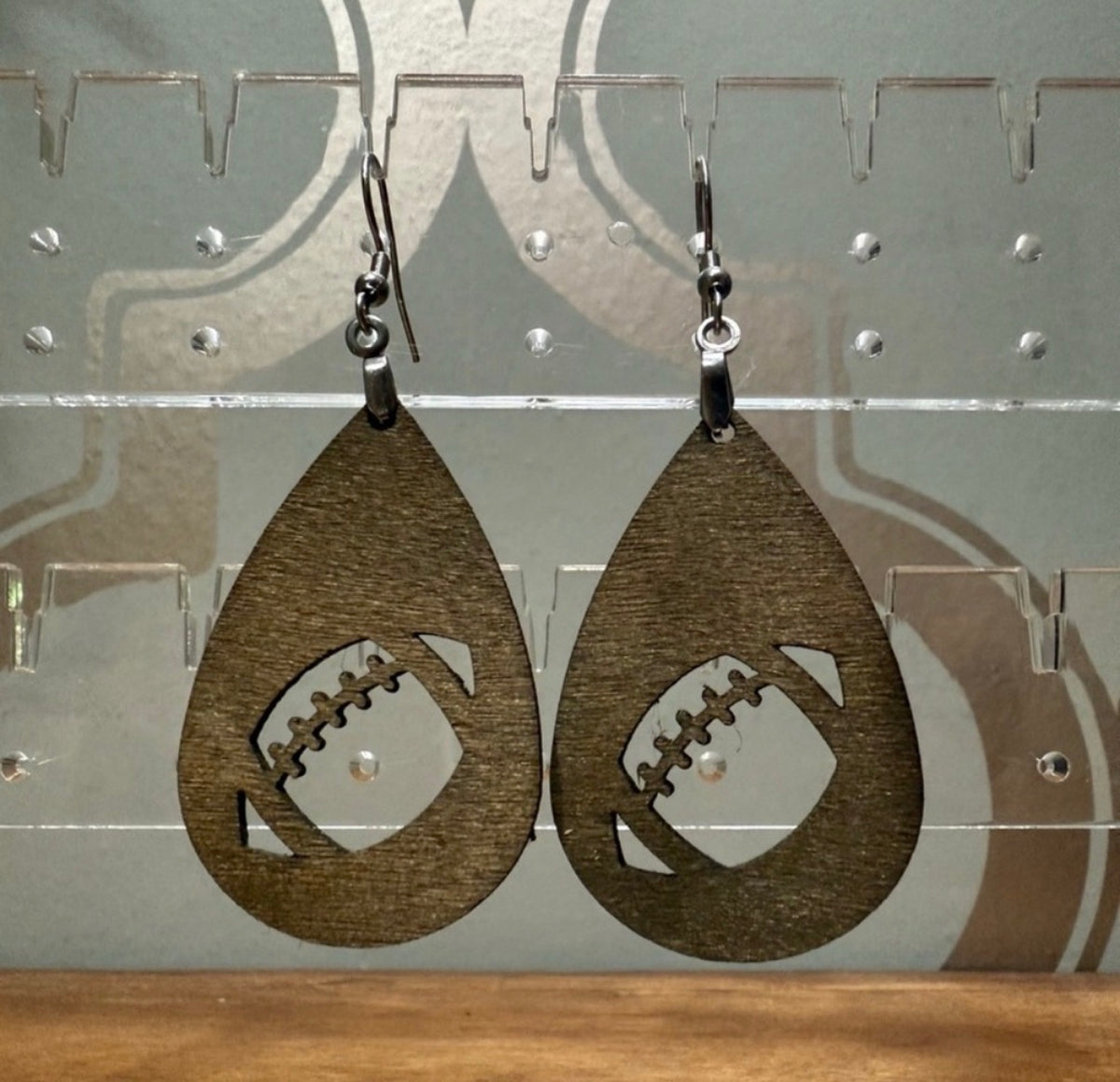 Wooden Football Earrings
