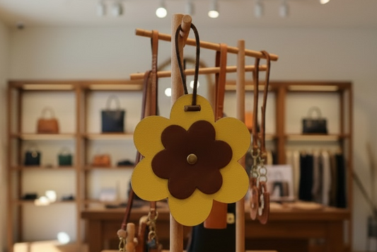 Yellow Daisy Flower Leather Bag Tag Charm