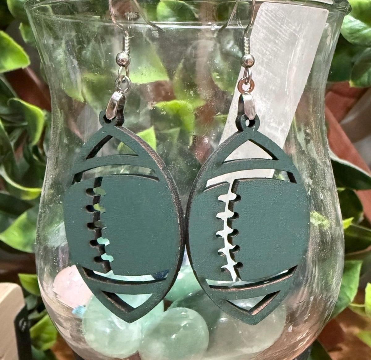 Wooden Football Earrings