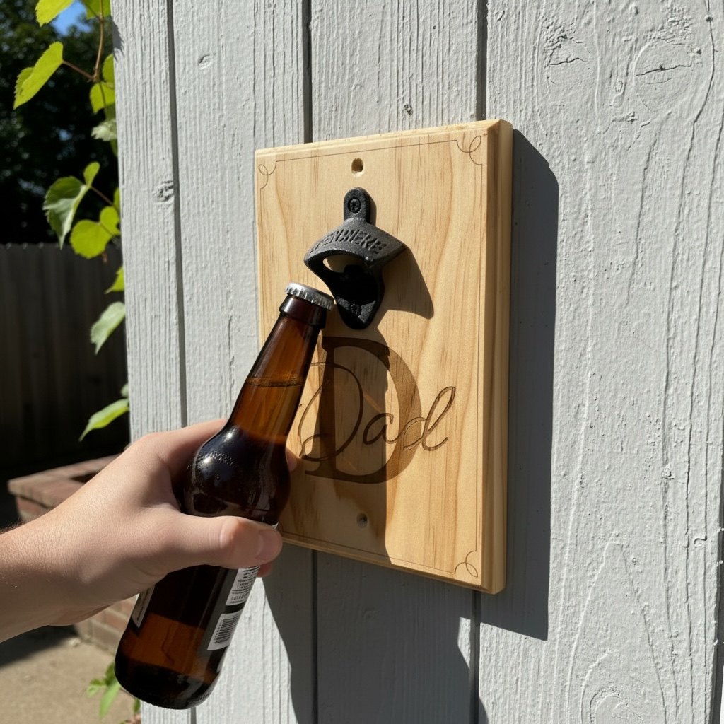Dad Wall-Mounted Bottle Opener in Natural Wood
