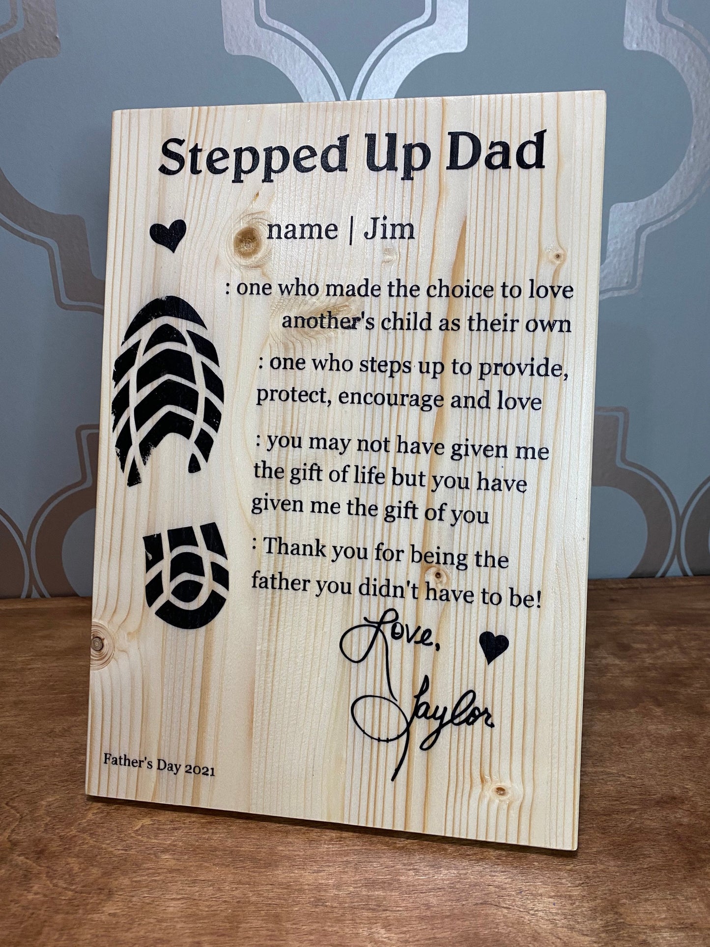 Personalized Stepped Up Dad Wall or Shelf Art