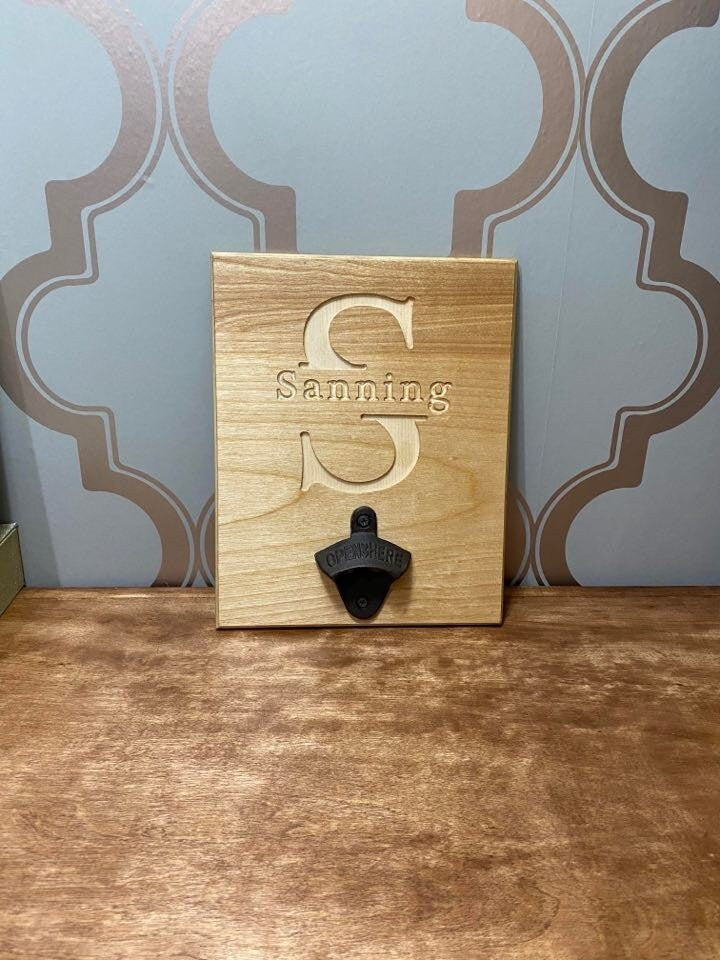Personalized Wall Mounted Carved Wood Beer and Soda Bottle Opener