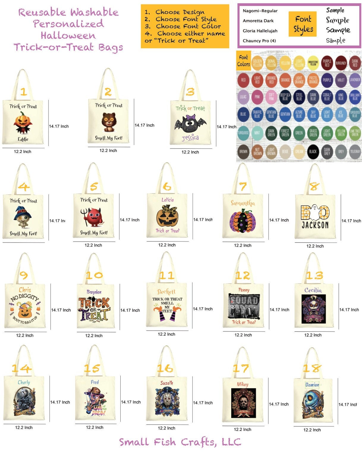 Halloween Trick-or-Treat bag, personalized reusable and cold washable