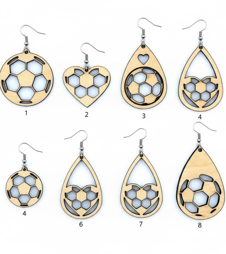 Wooden Soccer Earrings