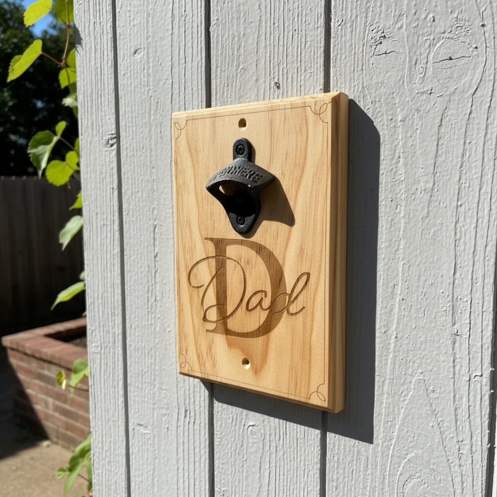 Dad Wall-Mounted Bottle Opener in Natural Wood