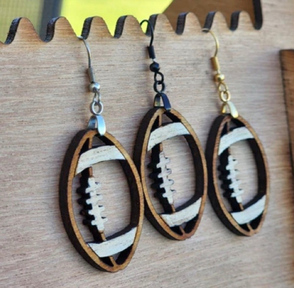 Wooden Football Earrings