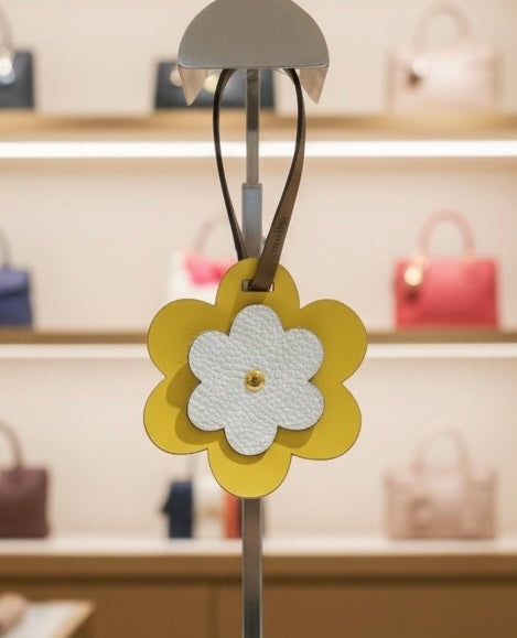 Yellow Daisy Flower Leather Bag Tag Charm