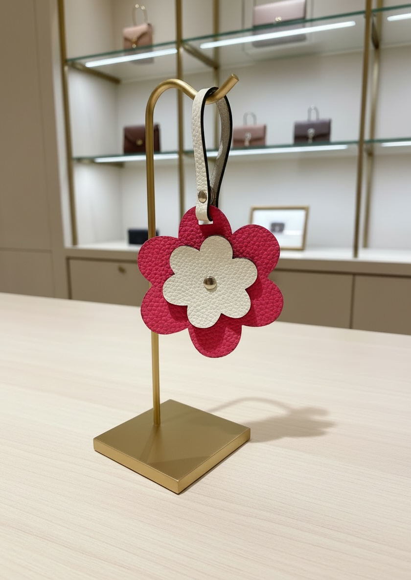 Pink Daisy Flower Leather Bag Tag Charm