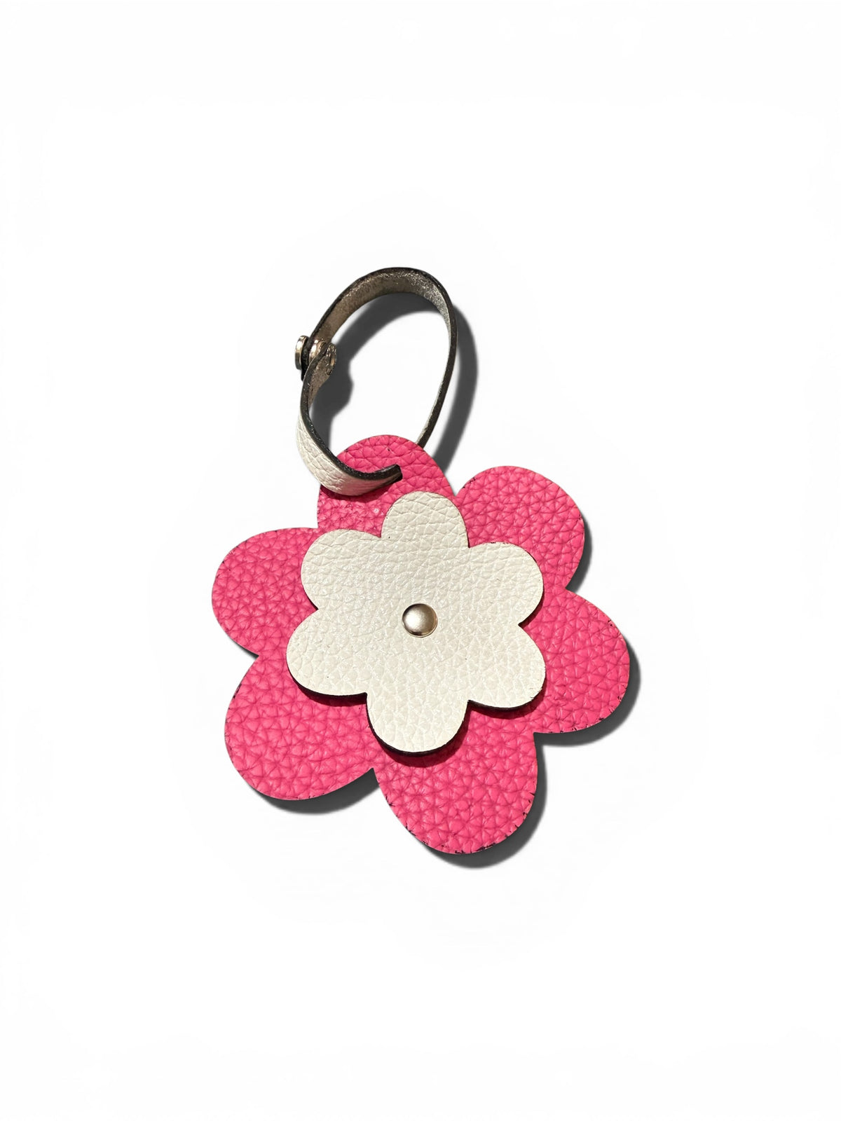 Pink Daisy Flower Leather Bag Tag Charm