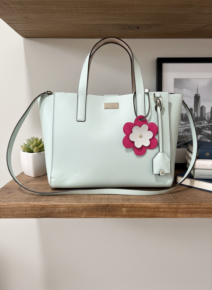 Pink Daisy Flower Leather Bag Tag Charm