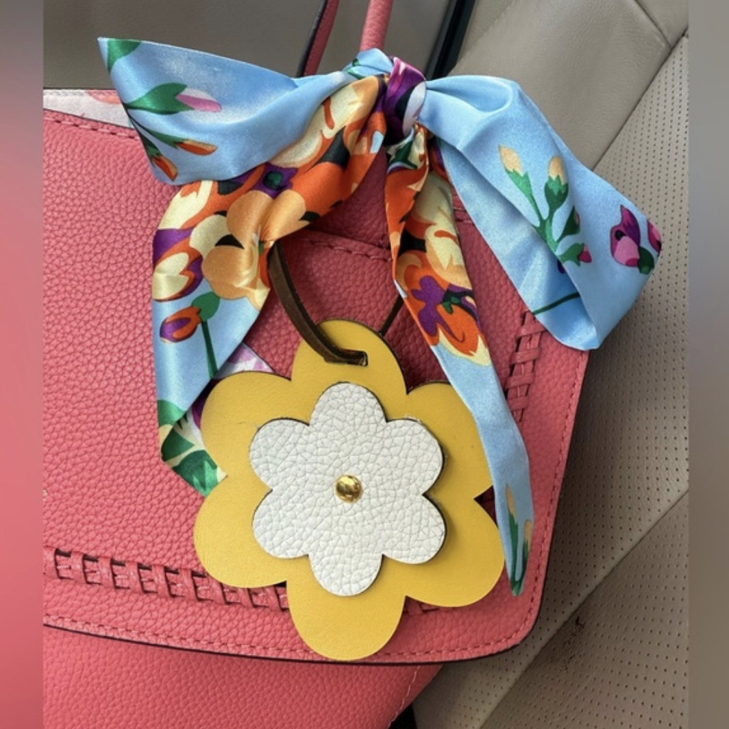 Yellow Daisy Flower Leather Bag Tag Charm