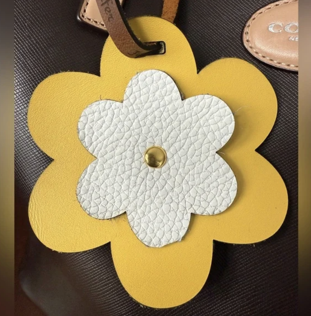 Yellow Daisy Flower Leather Bag Tag Charm