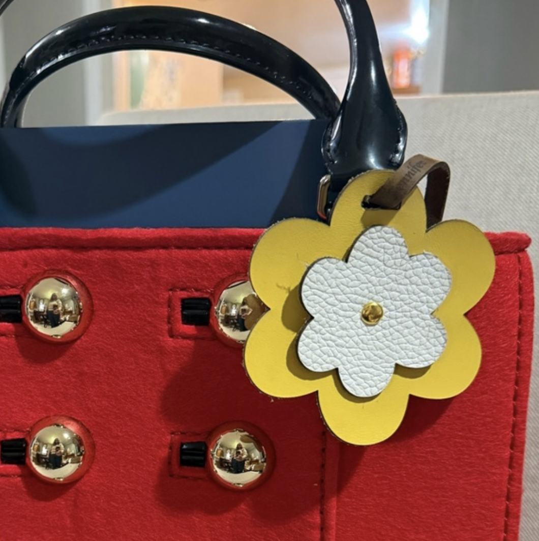 Yellow Daisy Flower Leather Bag Tag Charm