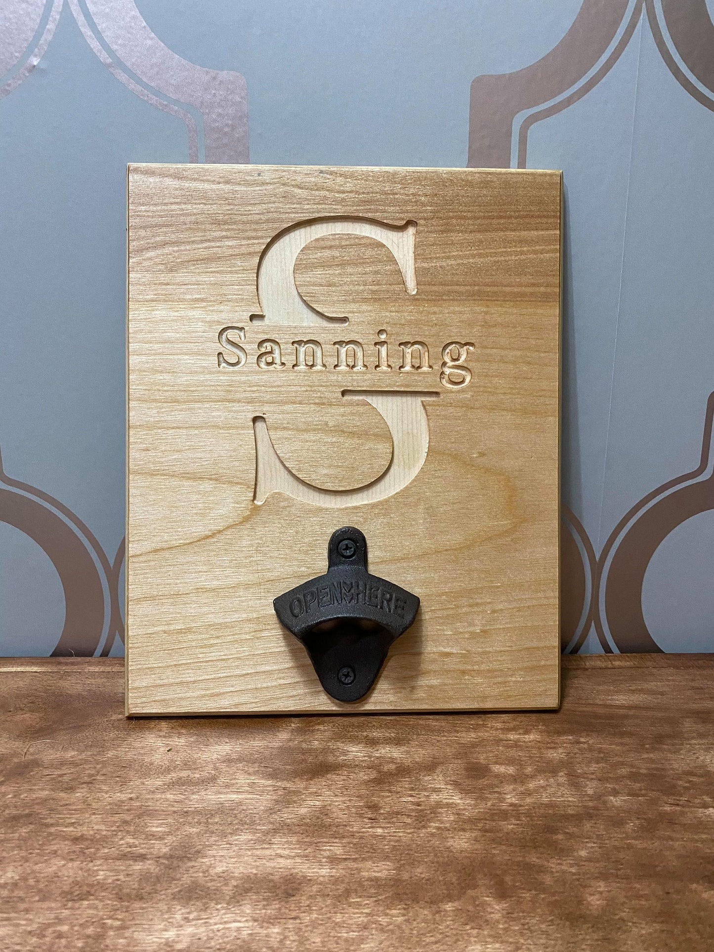 Personalized Wall Mounted Carved Wood Beer and Soda Bottle Opener