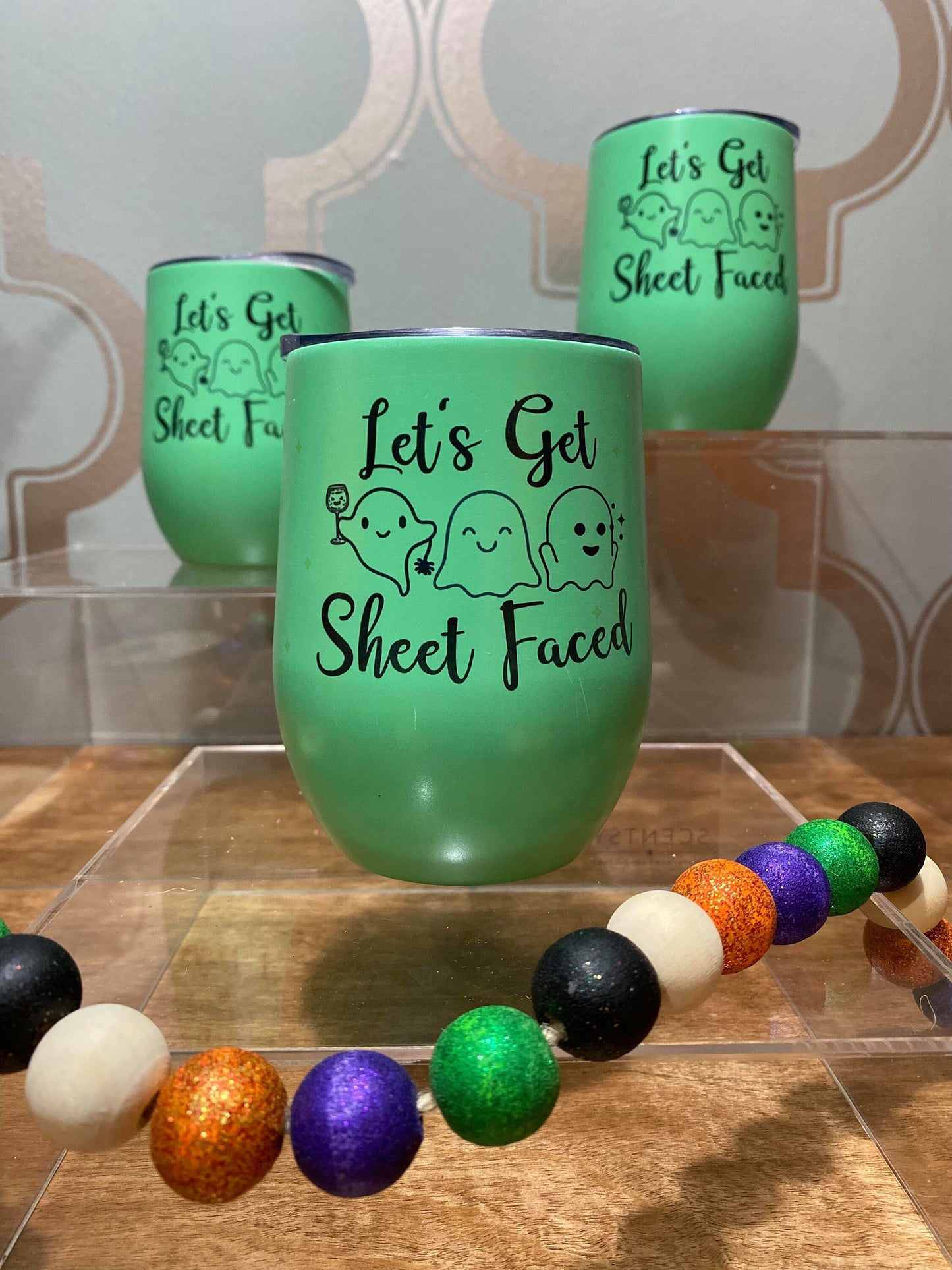 Halloween Glowing Personalized 15 oz Insulated Steel Wine Tumblers with closable lids