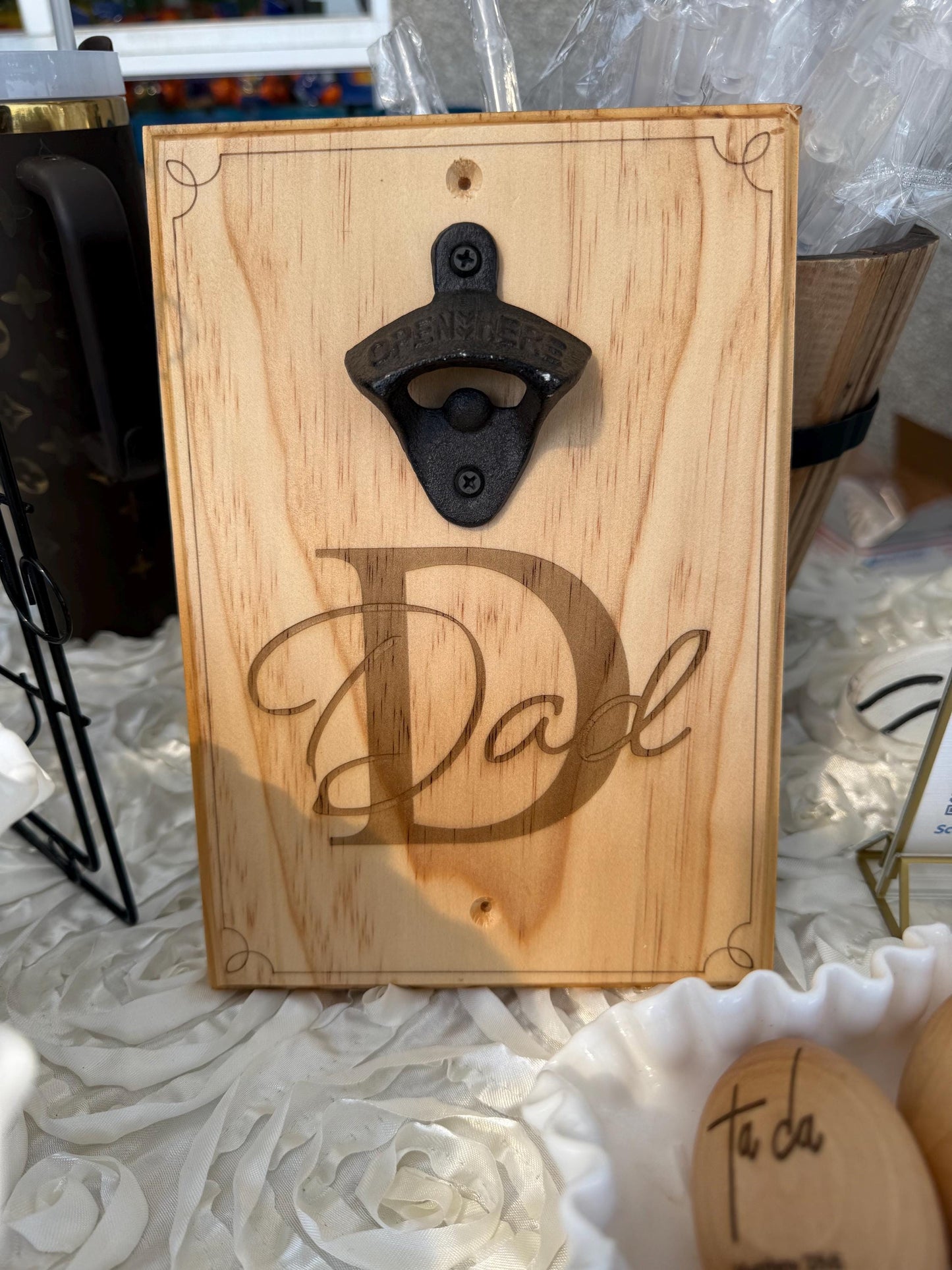 Dad Wall-Mounted Bottle Opener in Natural Wood
