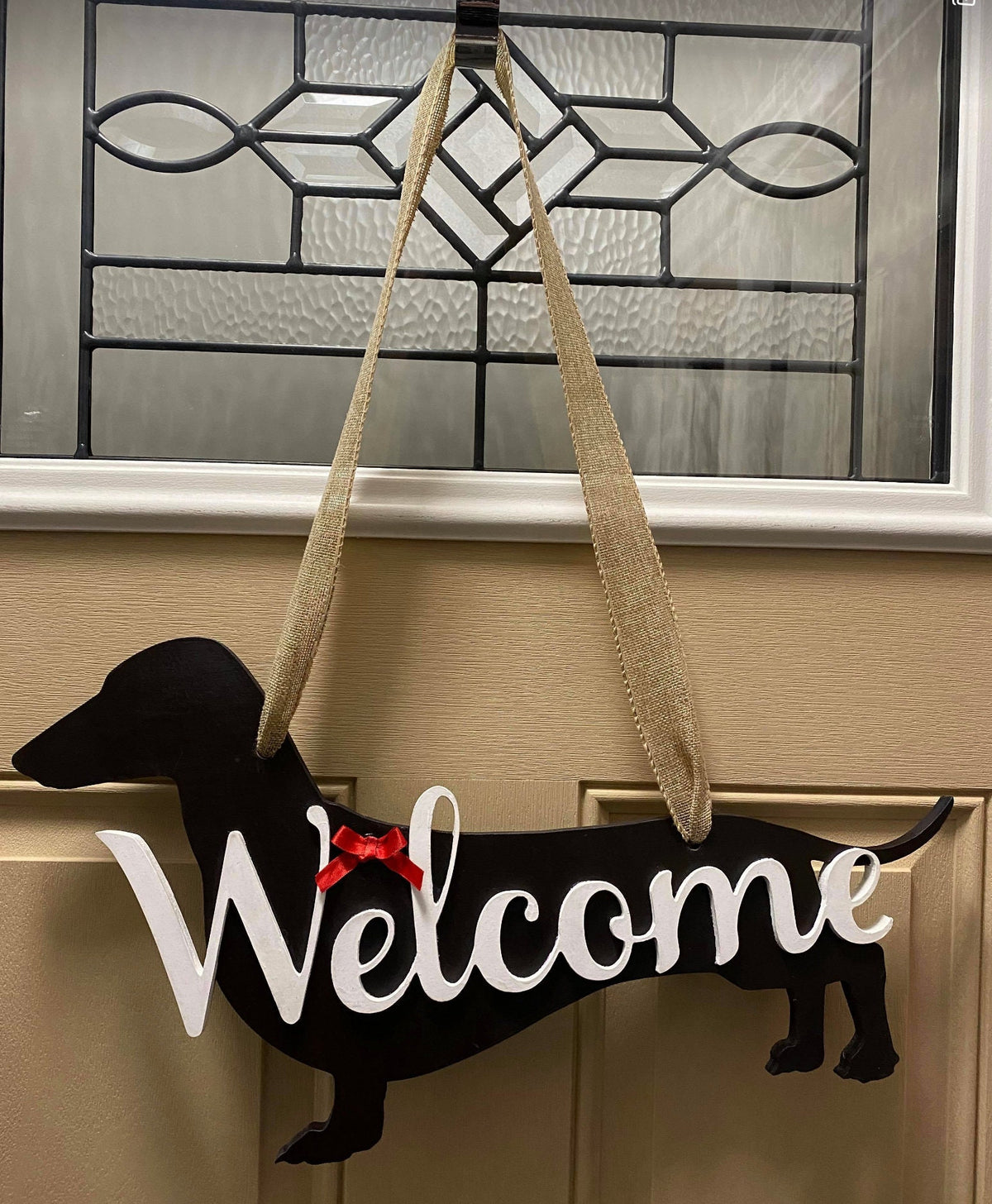 Dog Welcome Wood Carved Door Sign