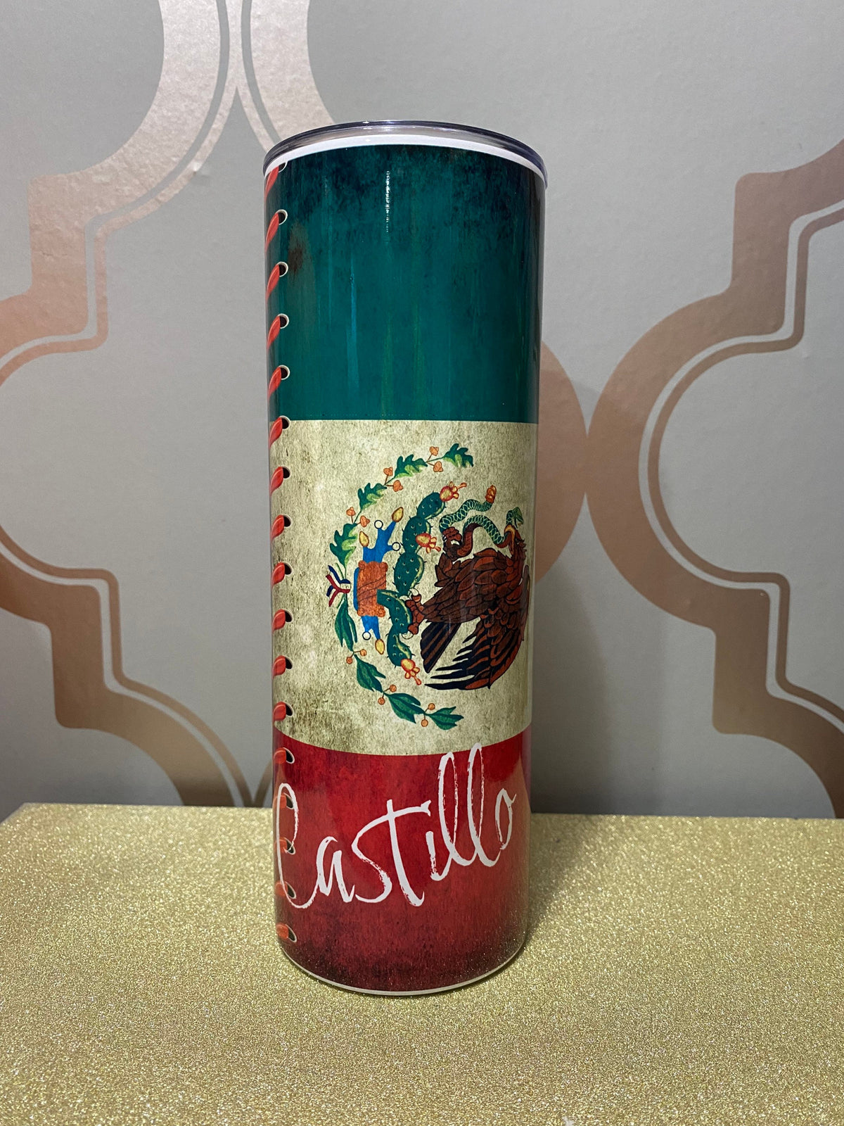 Mexican USA Bandera Flag Baseball Tumbler