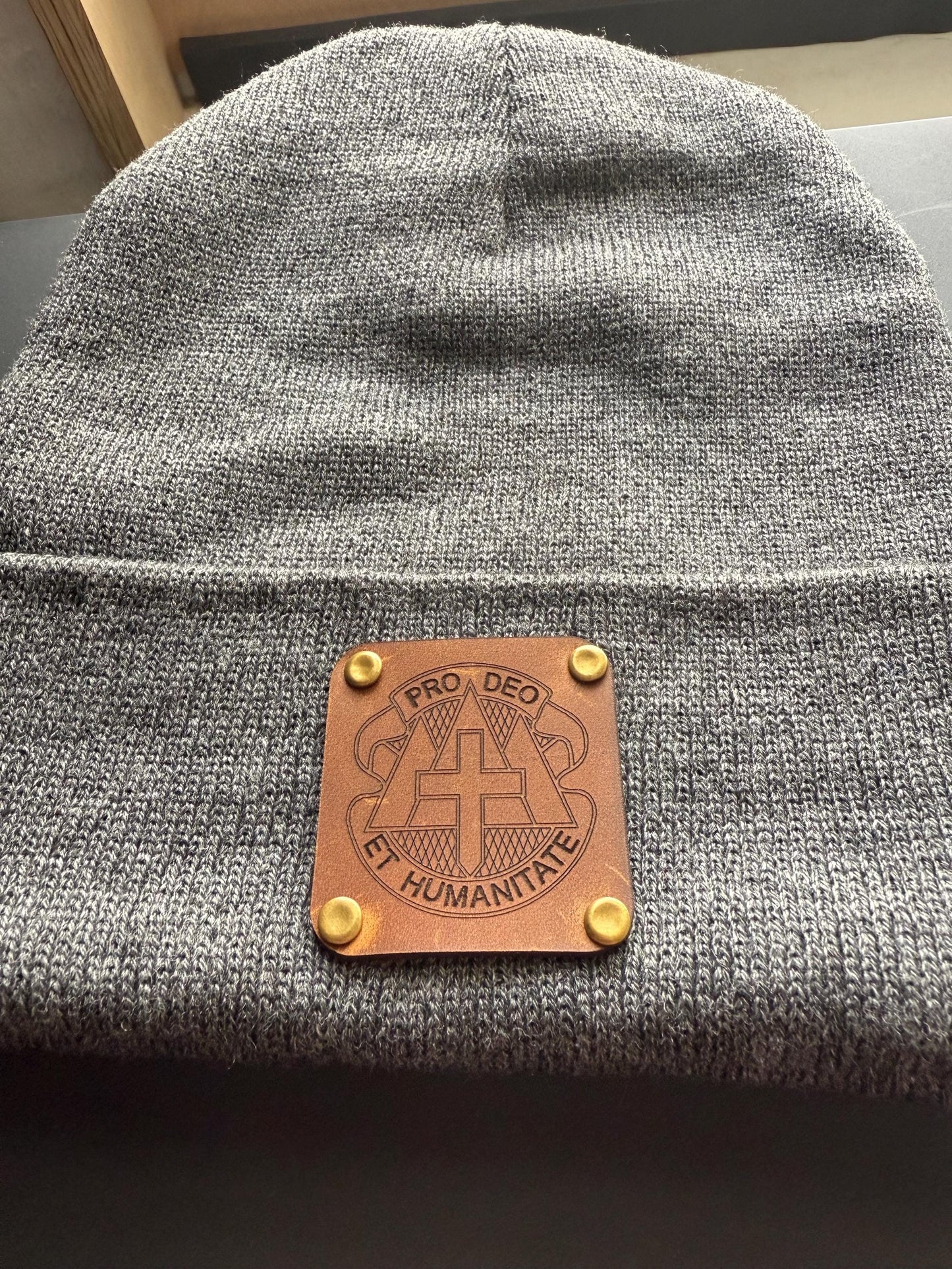 Beanie with Custom Leather Patch