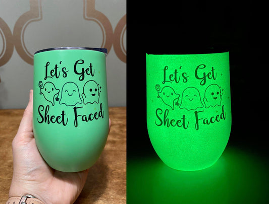 Halloween Glowing Personalized 15 oz Insulated Steel Wine Tumblers with closable lids