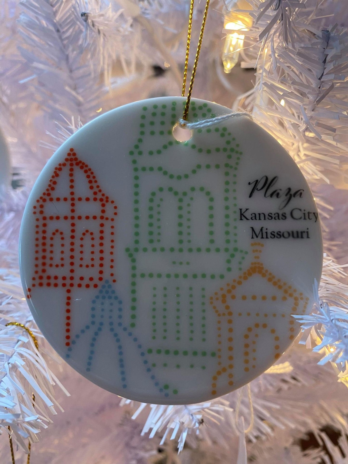 Kansas City Plaza Lights Ceramic Disc Christmas Ornament