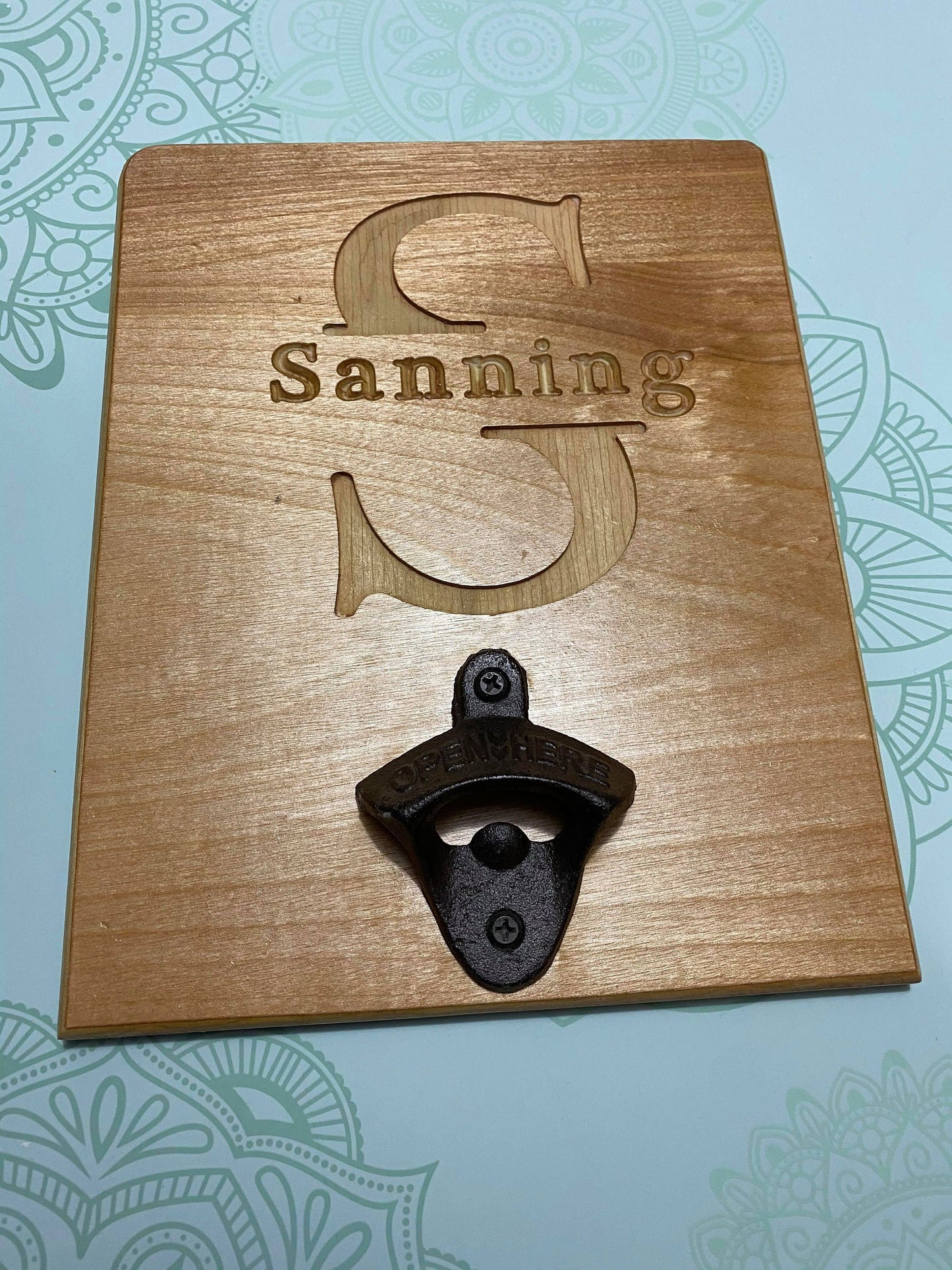 Personalized Wall Mounted Carved Wood Beer and Soda Bottle Opener