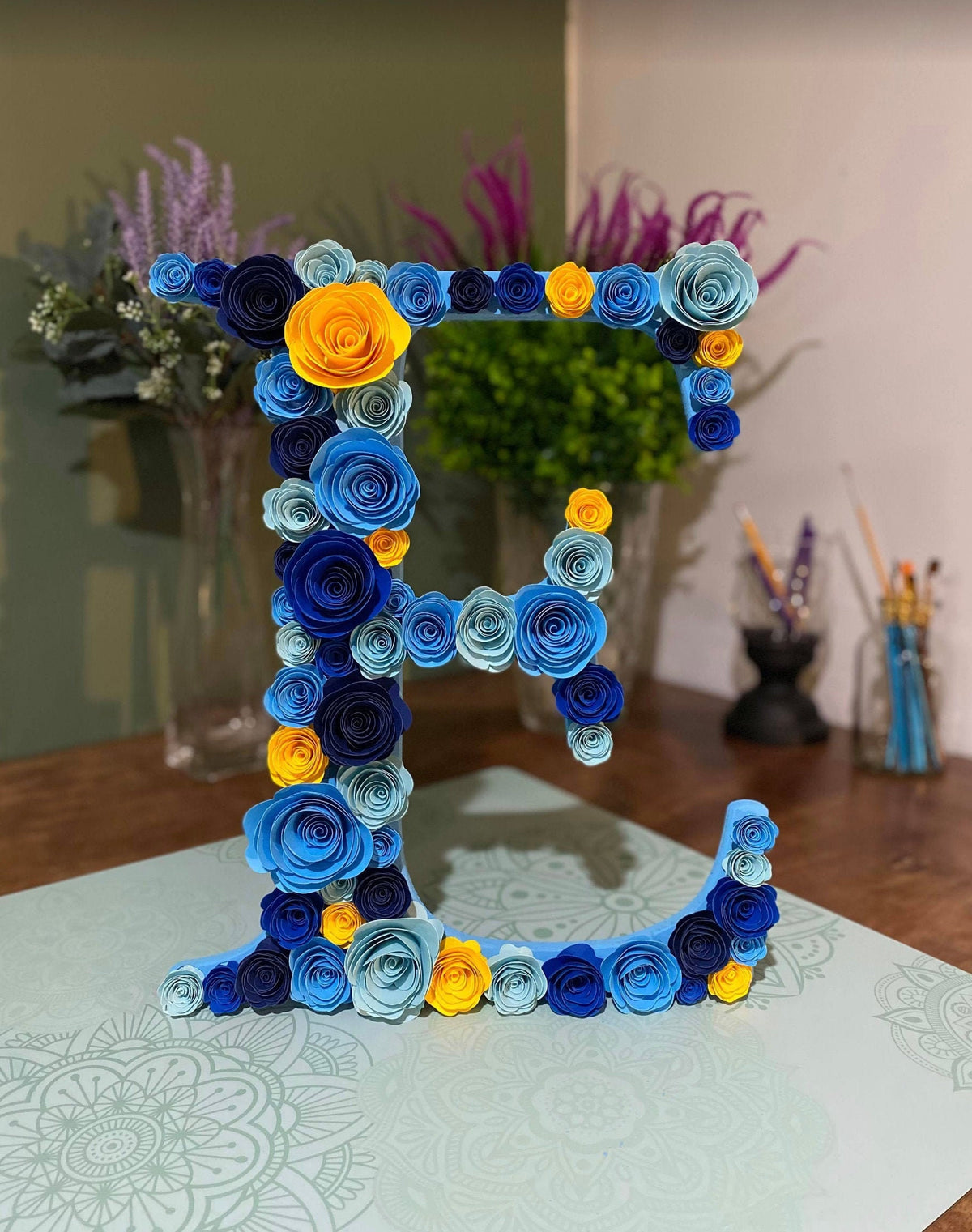 Floral and Wood Flower Letter with stand
