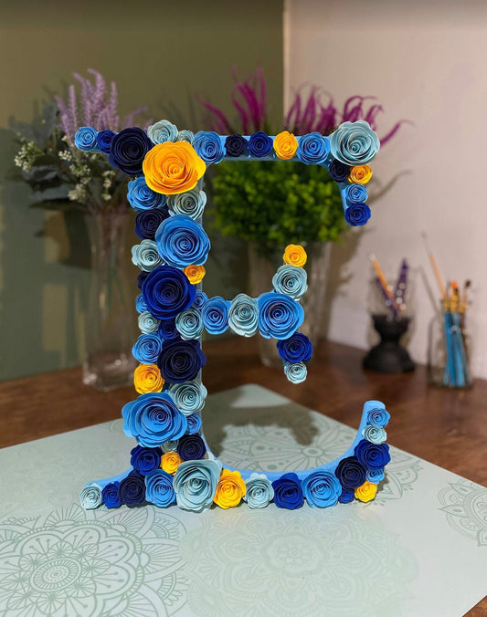 Floral and Wood Flower Letter with stand